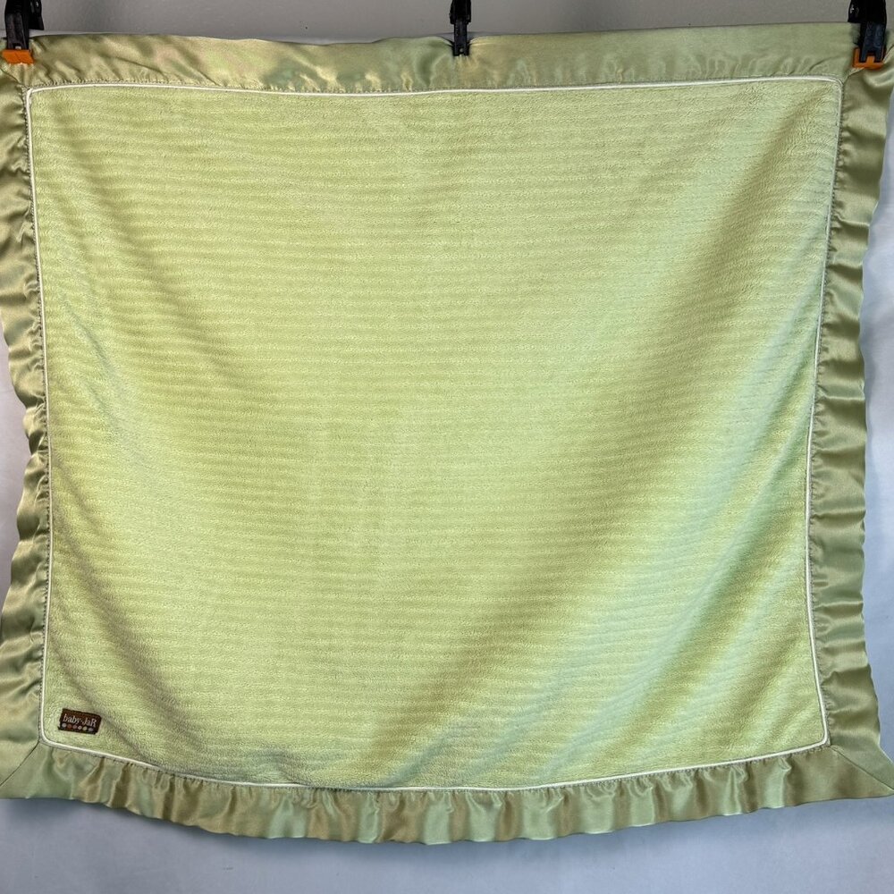 Baby JaR Stroller Blanket Green Textured Plush Satin Trim  28x33